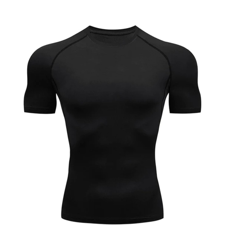 Baskısız Siyah Kısa Kollu Compression T-Shirt