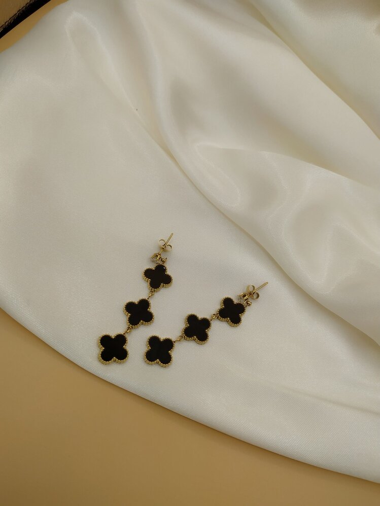 Üçlü Siyah Van Cleef Çelik Salıntı Küpe
