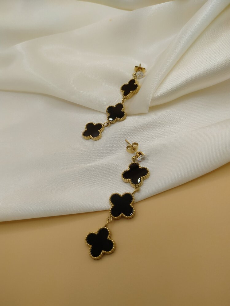 Üçlü Siyah Van Cleef Çelik Salıntı Küpe