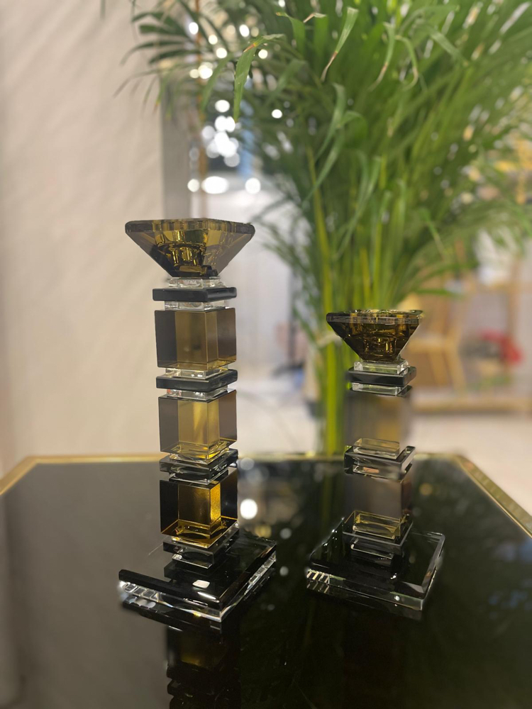 İkili Kristal Şamdan set (yağ yeşili)