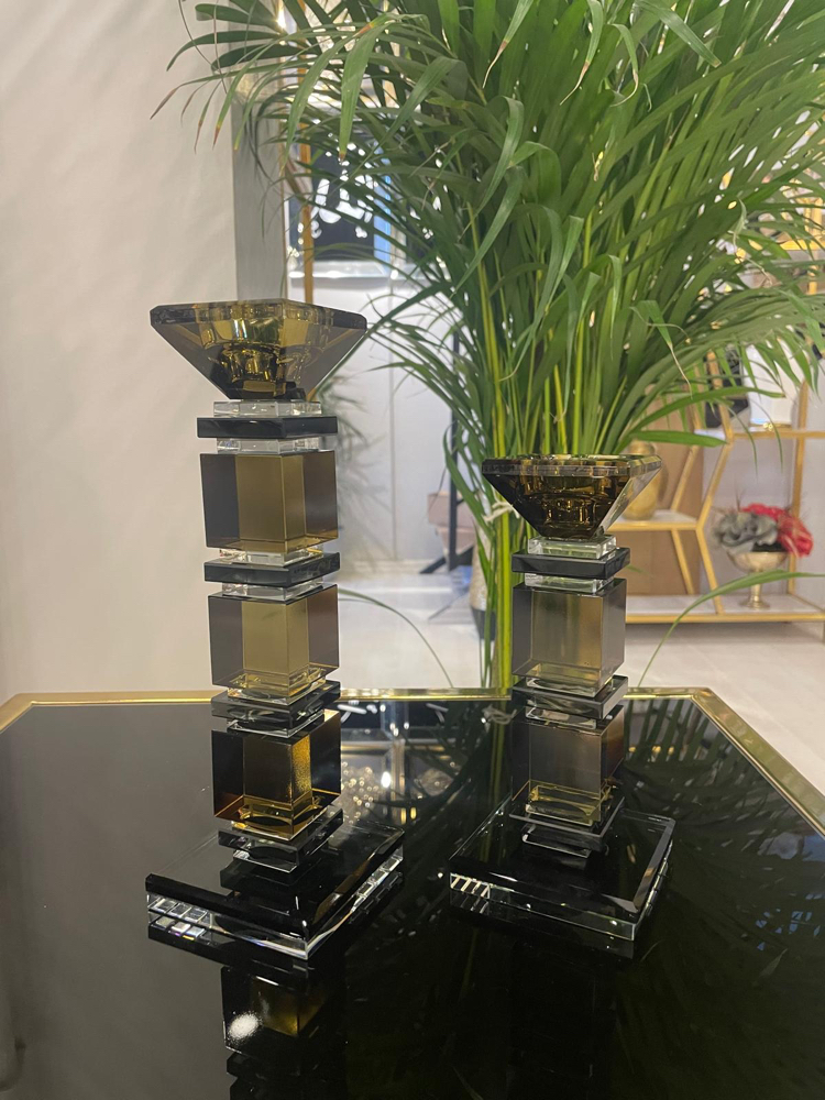 İkili Kristal Şamdan set (füme)
