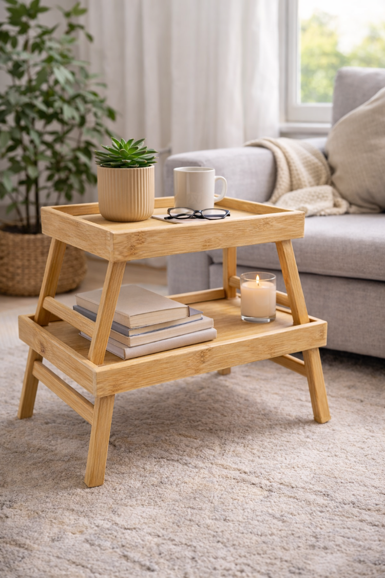 Doğal Bambu Sehpa (Tekli) – Minimal Yan Sehpa, Dekoratif Mini Masa, Salon ve Balkon İçin