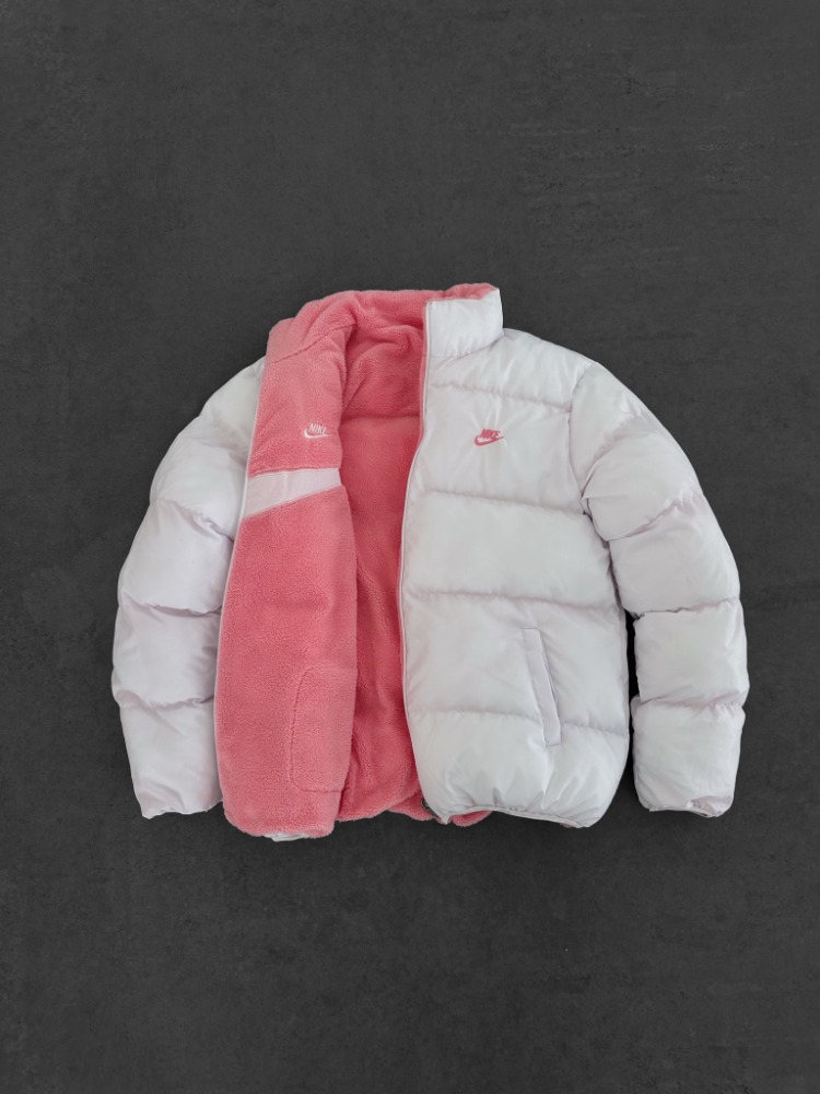 Nakışlı çift taraflı oversize kalıp kürklü mont