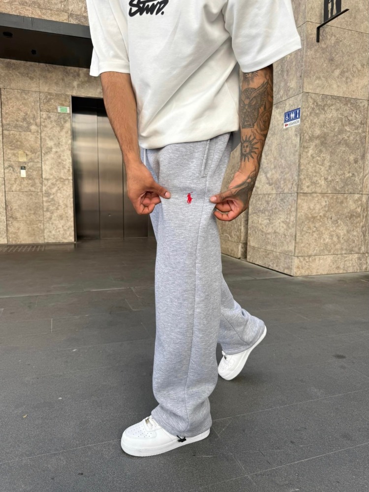 Nakışlı Üç İplik Şardonlu Baggy Eşofman Altı