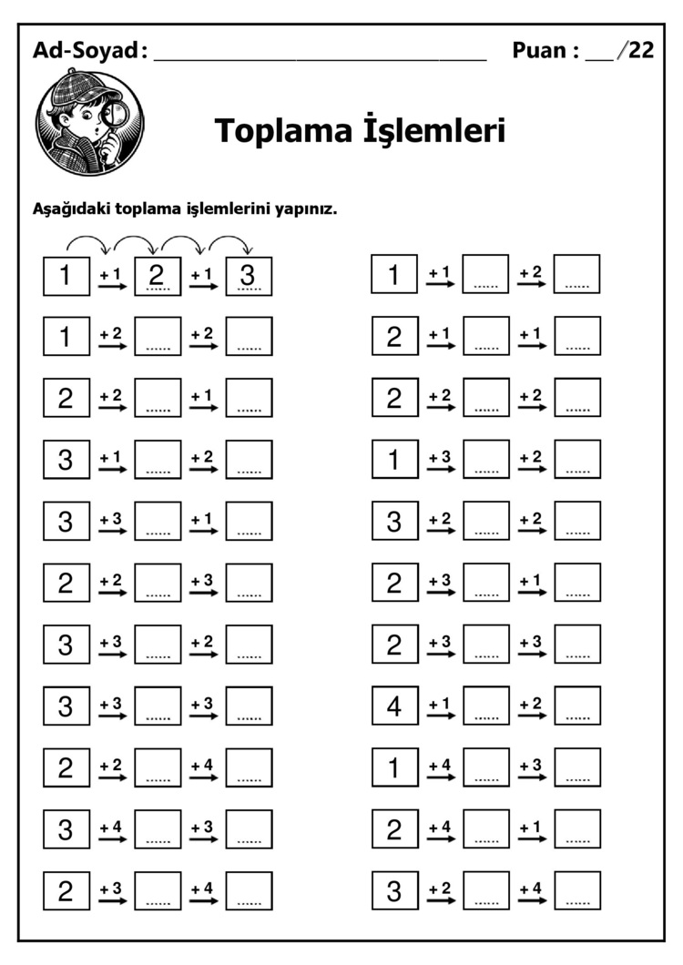 10 adet 1. ve 2.Sınıf Zihinden Toplama İşlemleri - Hemen İndirilebilir