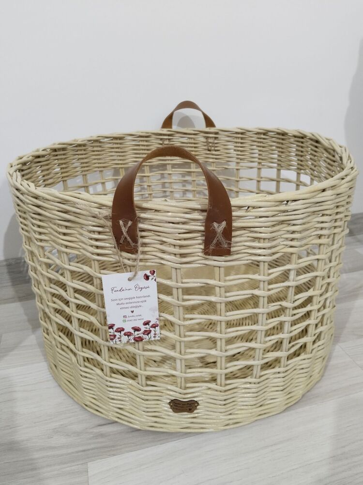45x30 cm deri kulplu sepet
