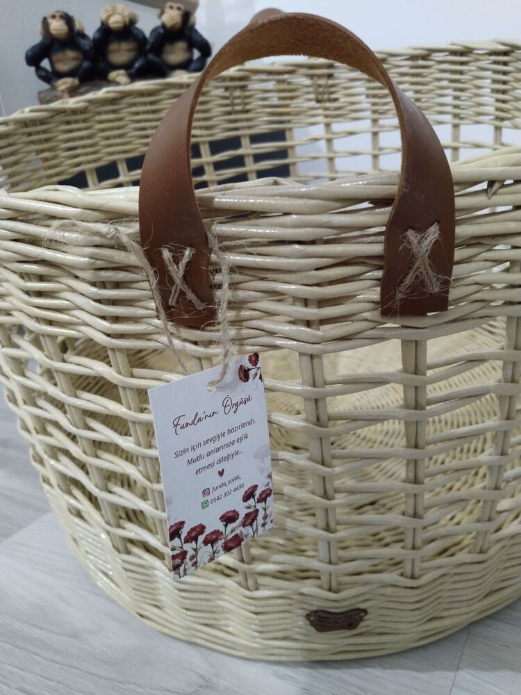 45x30 cm deri kulplu sepet
