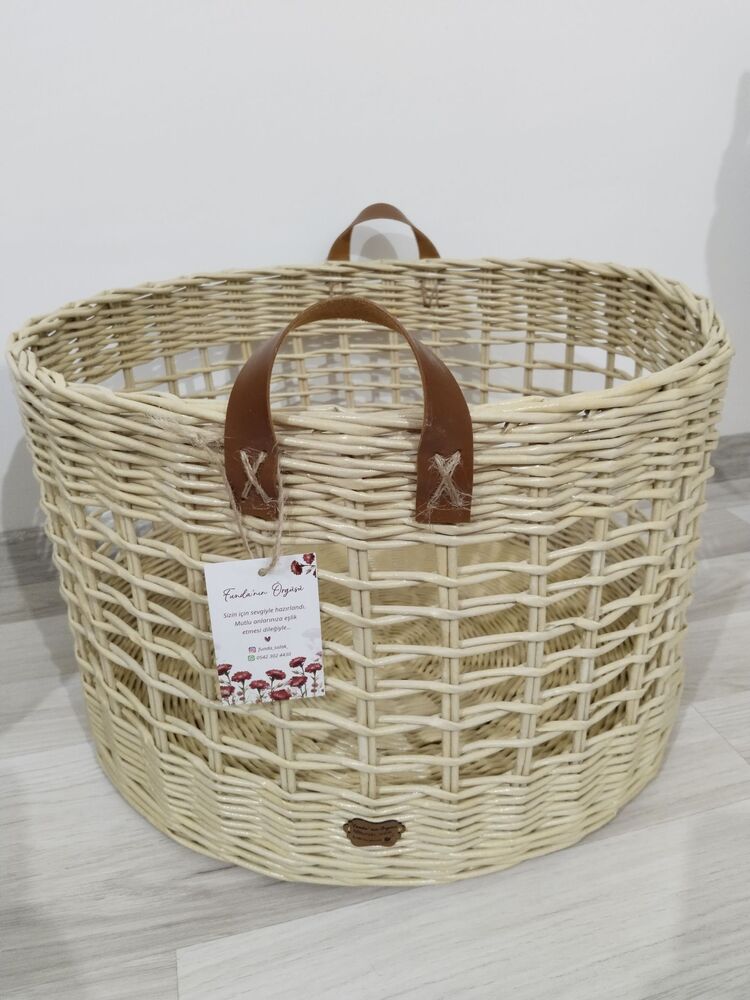 45x30 cm deri kulplu sepet
