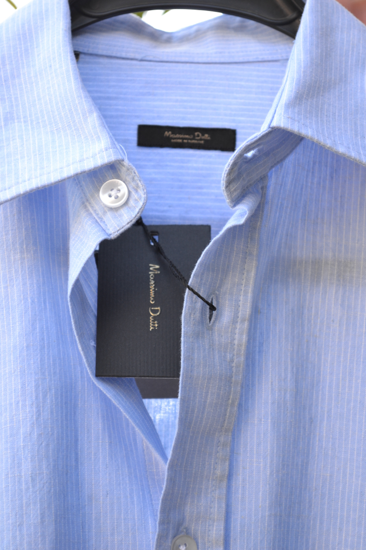 Massimo Dutti %100 Keten Erkek Gömlek Mavi Çizgili Beyaz – Premium Yazlık
