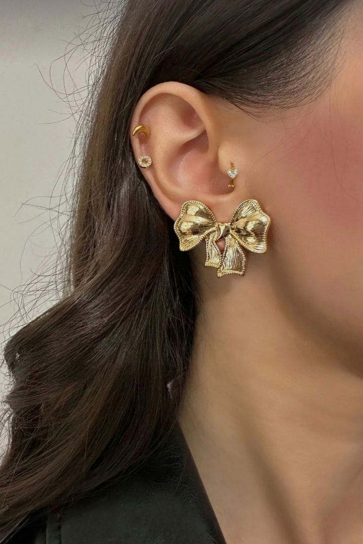 Altın Kaplama Fiyonk Model Gold Küpe 