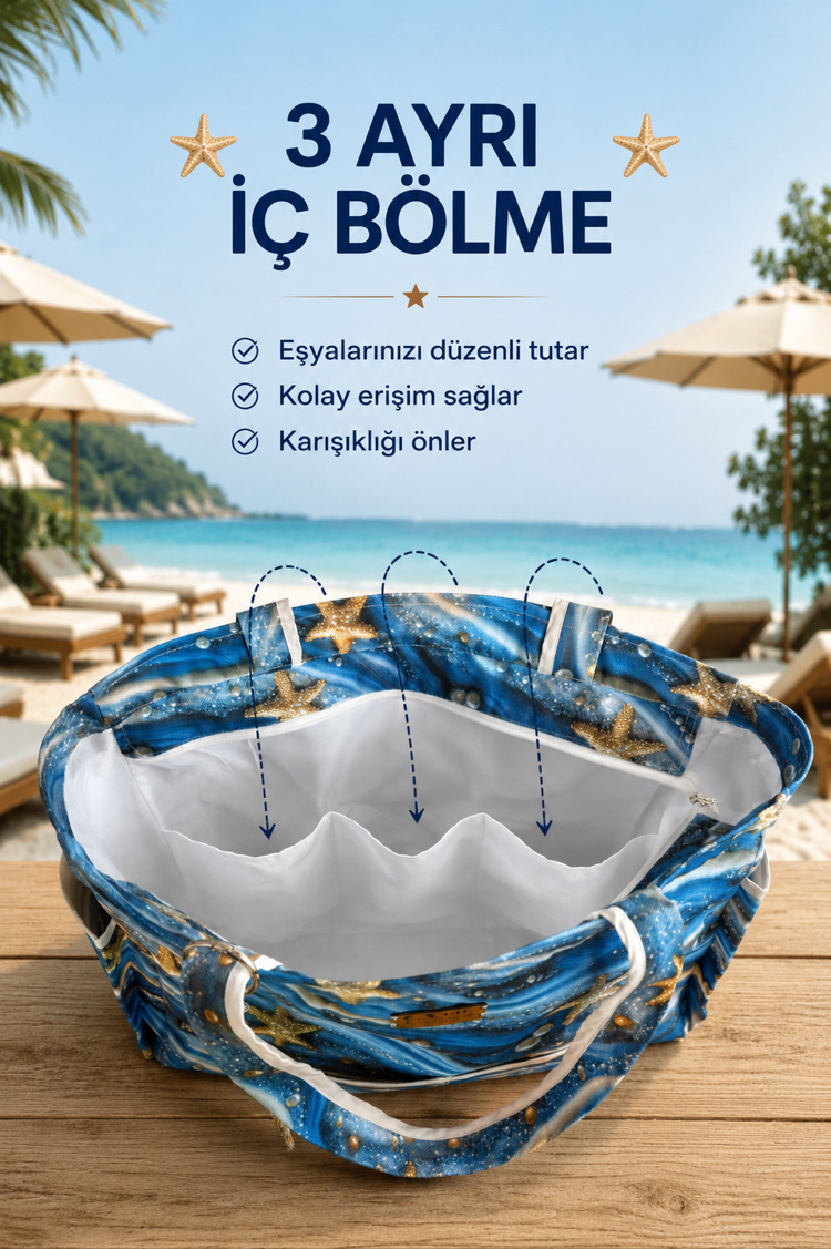 3D Dokulu İncili Deniz Yıldızı Plaj Çantası