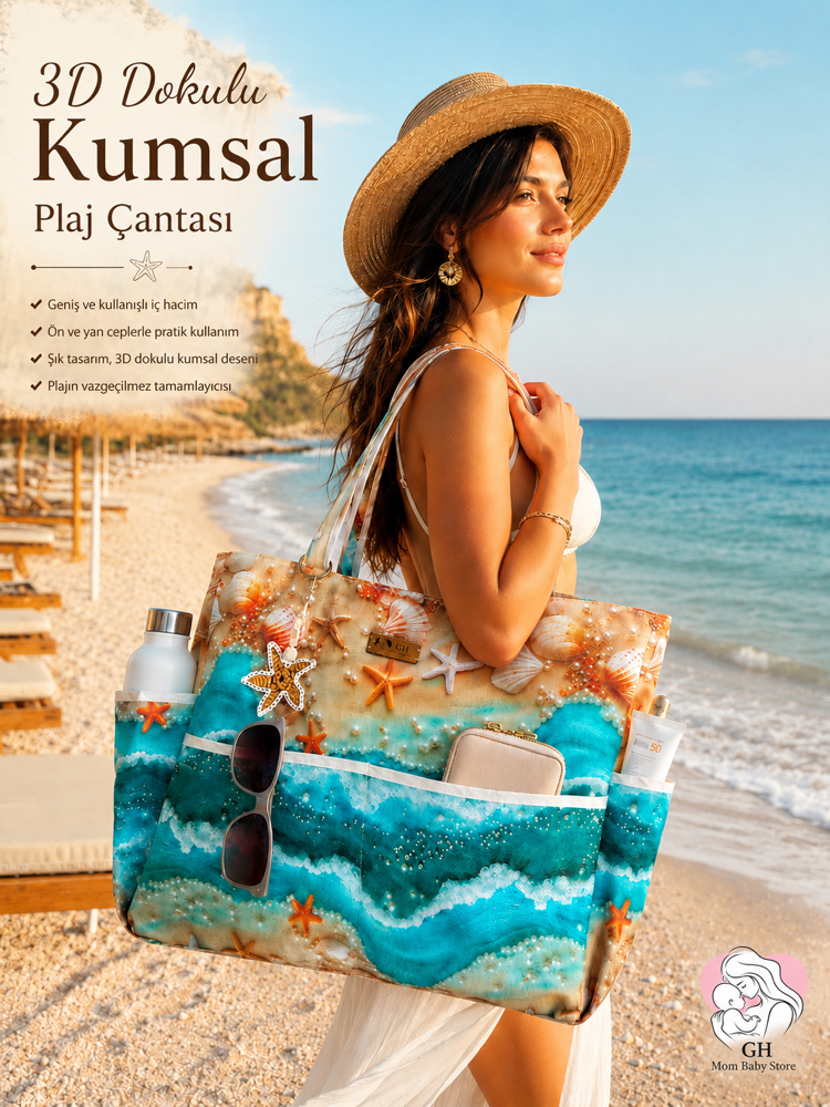 3 D Dokulu Kumsal Plaj Çantası