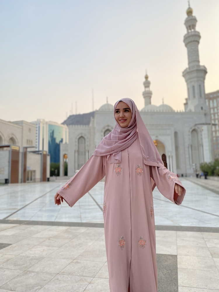 Pembe Dubai abaya şal takım