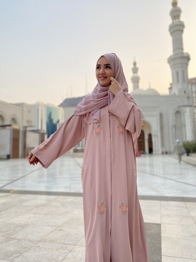 Pembe Dubai abaya şal takım