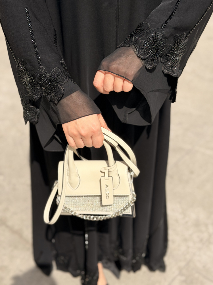 Çiçek abaya siyah