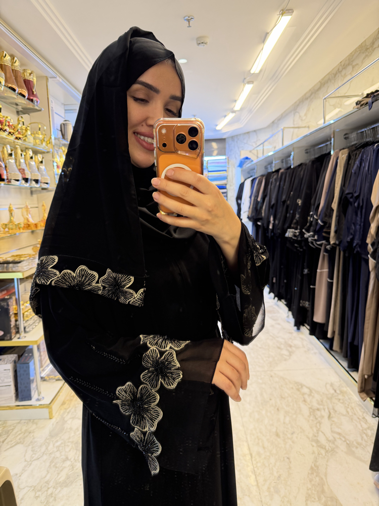 SİYAH GOLD ÇİÇEK ABAYA