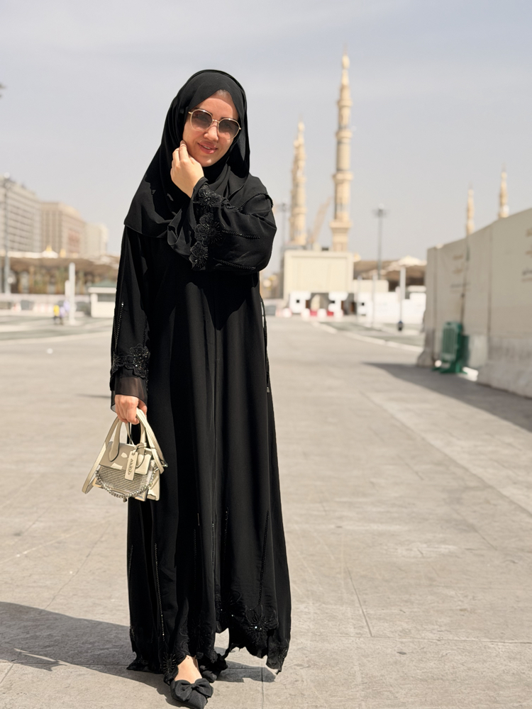 Çiçek abaya siyah