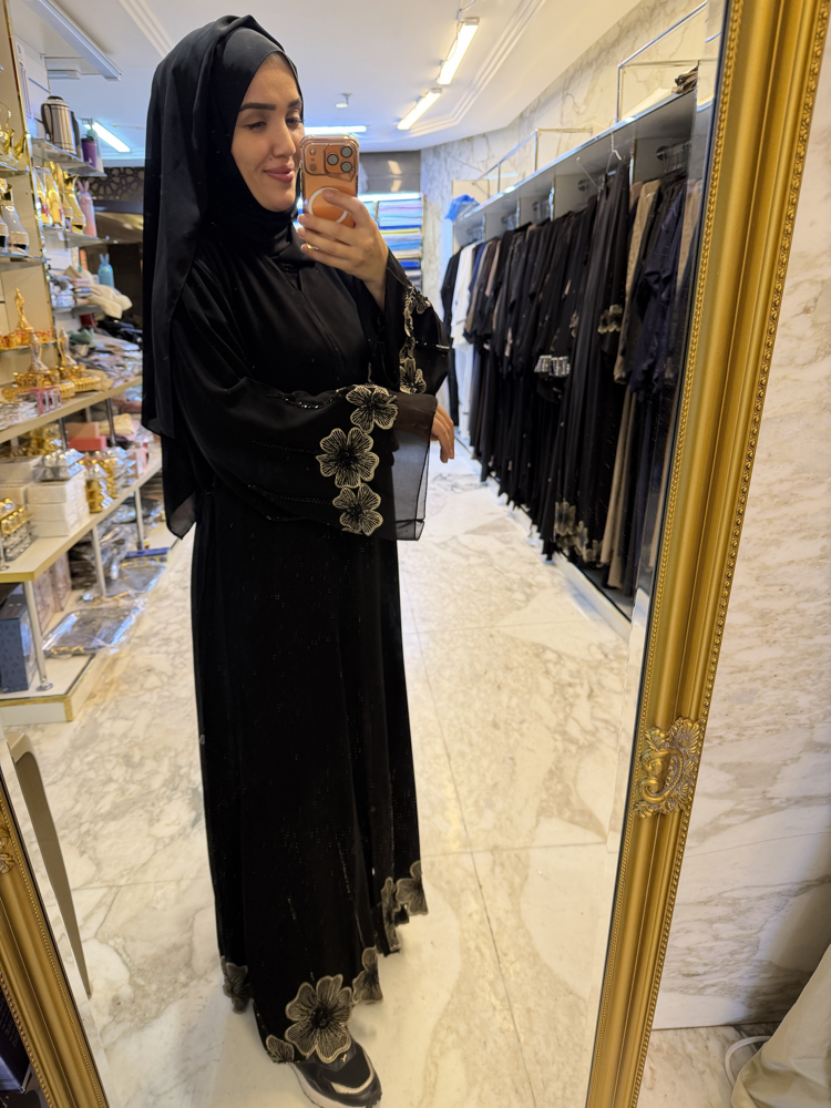 SİYAH GOLD ÇİÇEK ABAYA