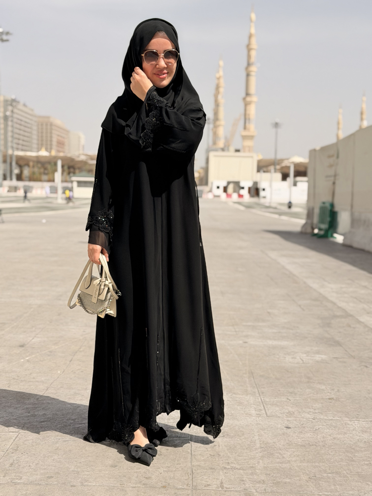 Çiçek abaya siyah