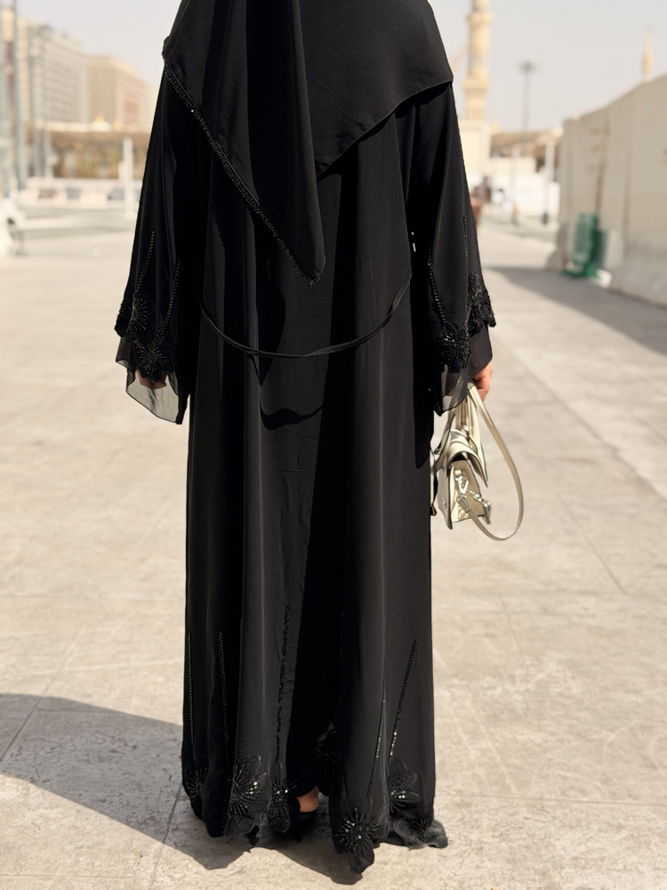 Çiçek abaya siyah
