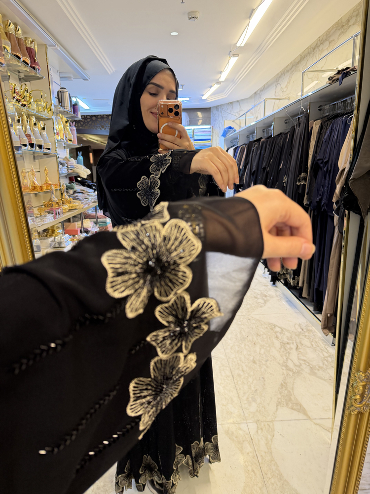 SİYAH GOLD ÇİÇEK ABAYA