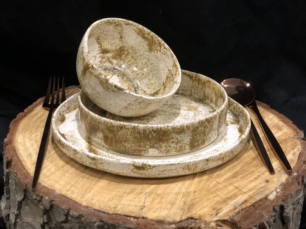 El Yapımı Seramik 3’lü Tek Kişilik Yemek Takımı
