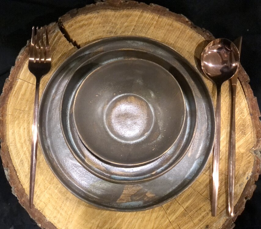 El Yapımı Seramik 3’lü Tek Kişilik Yemek Takımı