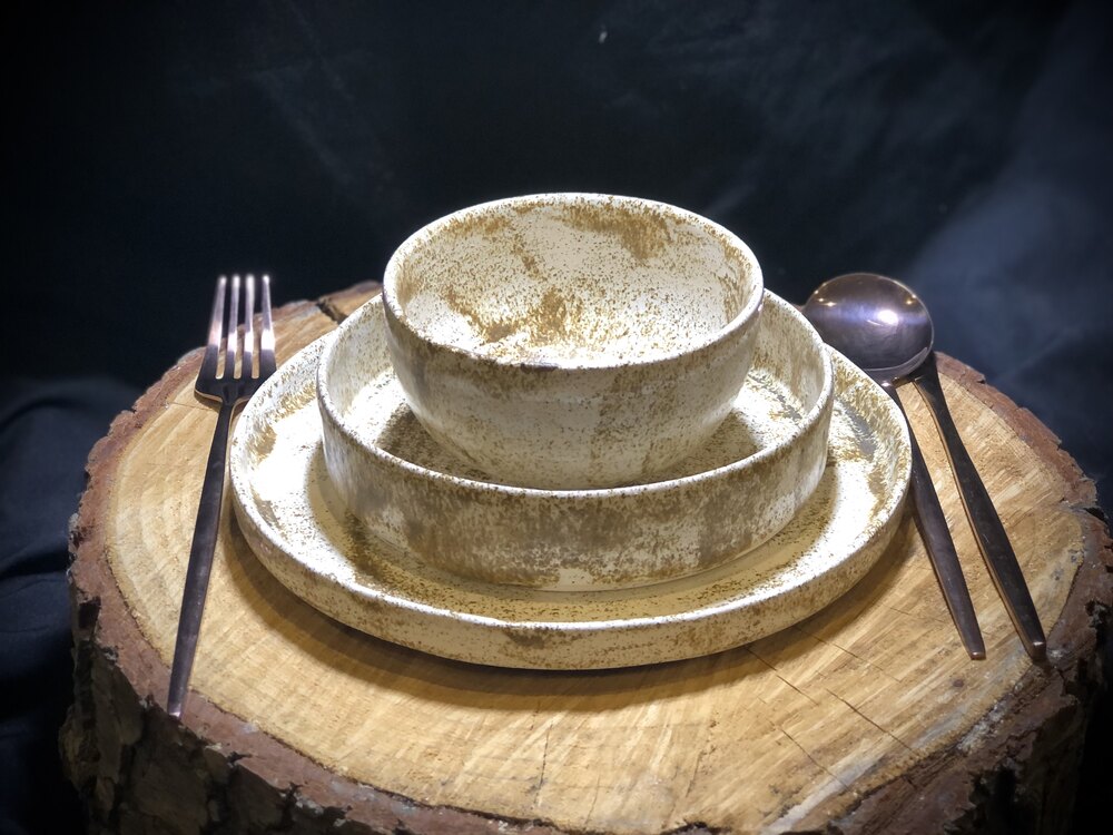 El Yapımı Seramik 3’lü Tek Kişilik Yemek Takımı
