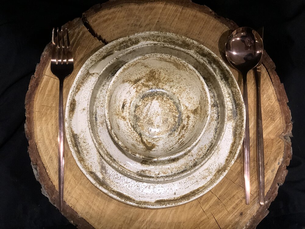 El Yapımı Seramik 3’lü Tek Kişilik Yemek Takımı