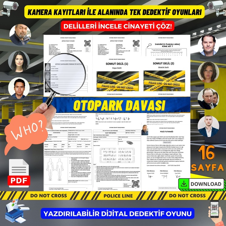 Anında Teslim (İndirilebilir) | Dijital Dedektif Oyunu Otopark Davası PDF Versiyon
