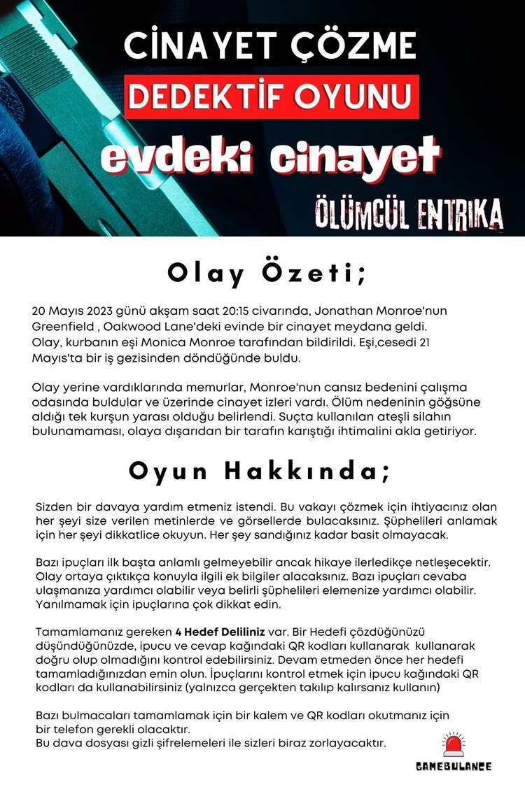 Anında Teslim (İndirilebilir) | Dijital Dedektif Oyunu Evdeki Cinayet Davası PDF Versiyon