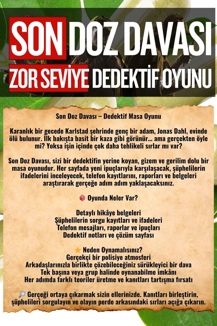 Anında Teslim (İndirilebilir)|Dijital Dedektif Oyunu Son Doz Cinayeti Davası PDF Versiyon