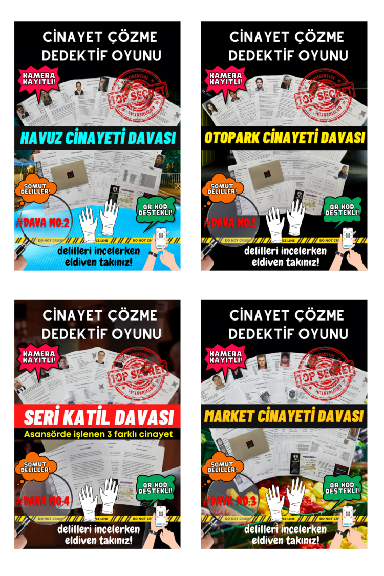 13'lü Paket Cinayet Çözme - Ekonomik Paket İndirilebilir Pdf Dedektif Oyunu