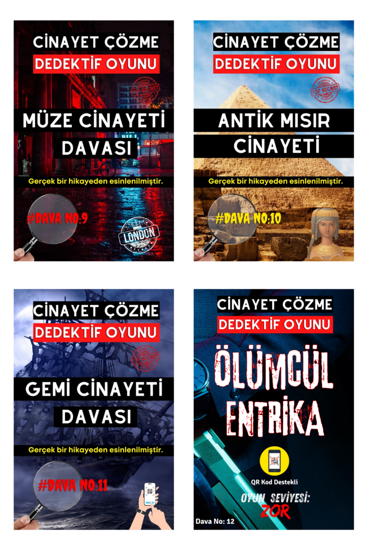 13'lü Paket Cinayet Çözme - Ekonomik Paket İndirilebilir Pdf Dedektif Oyunu