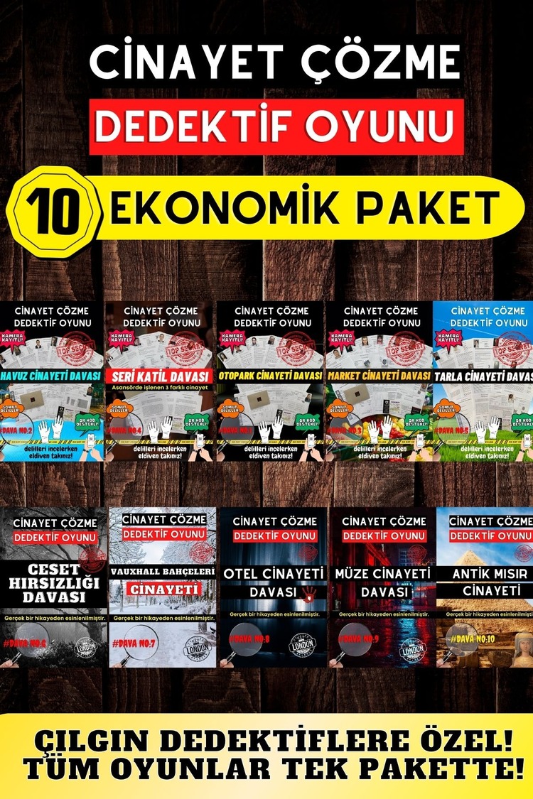 10'lu Paket Cinayet Çözme - Ekonomik Paket İndirilebilir Pdf Dedektif Oyunu
