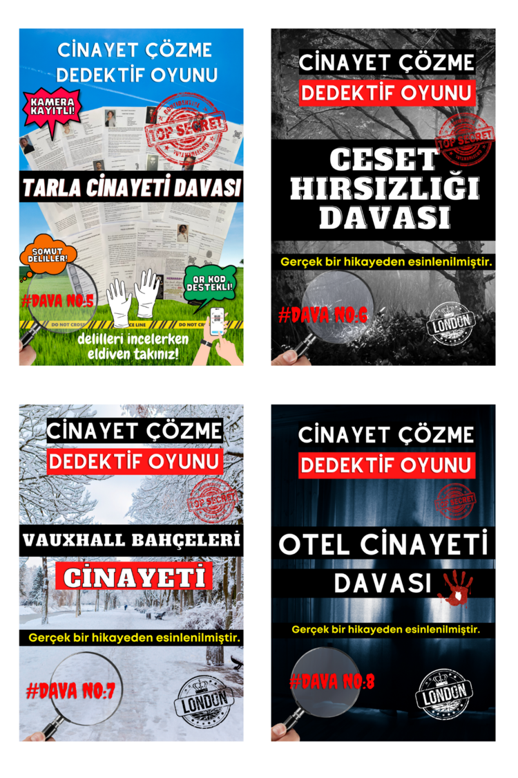 12'li Paket Cinayet Çözme - Ekonomik Paket İndirilebilir Pdf Dedektif Oyunu