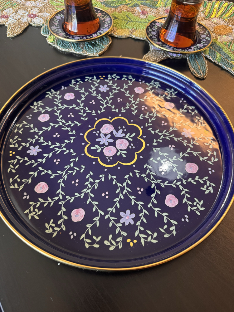 Floral garden lacivert emaye set 