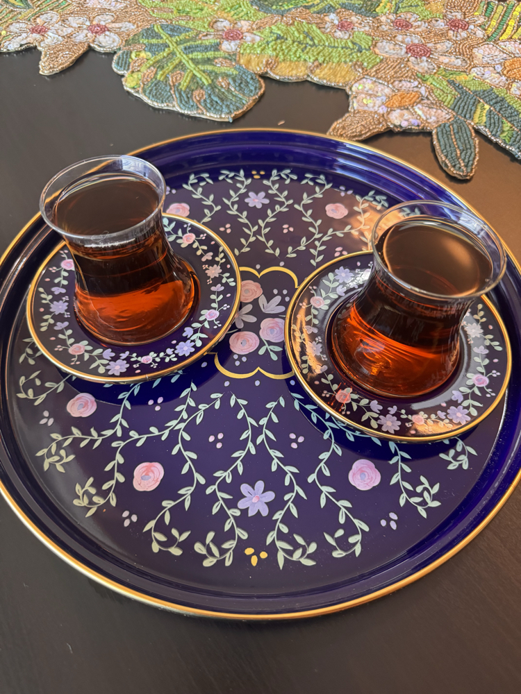 Floral garden lacivert emaye set 