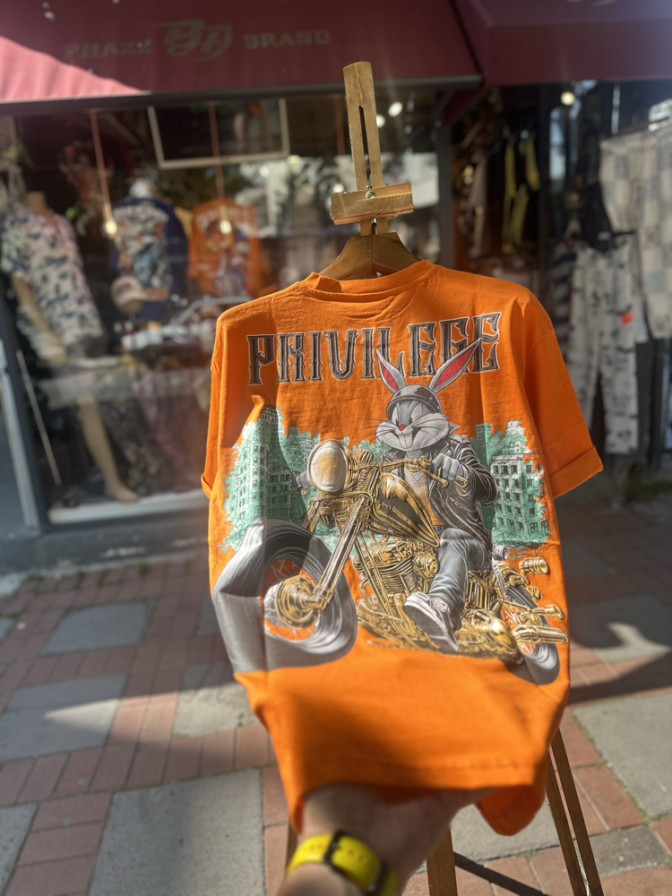 Phazz Brand Özel Tasarım: Biker Bunny T-Shirt (Orange)