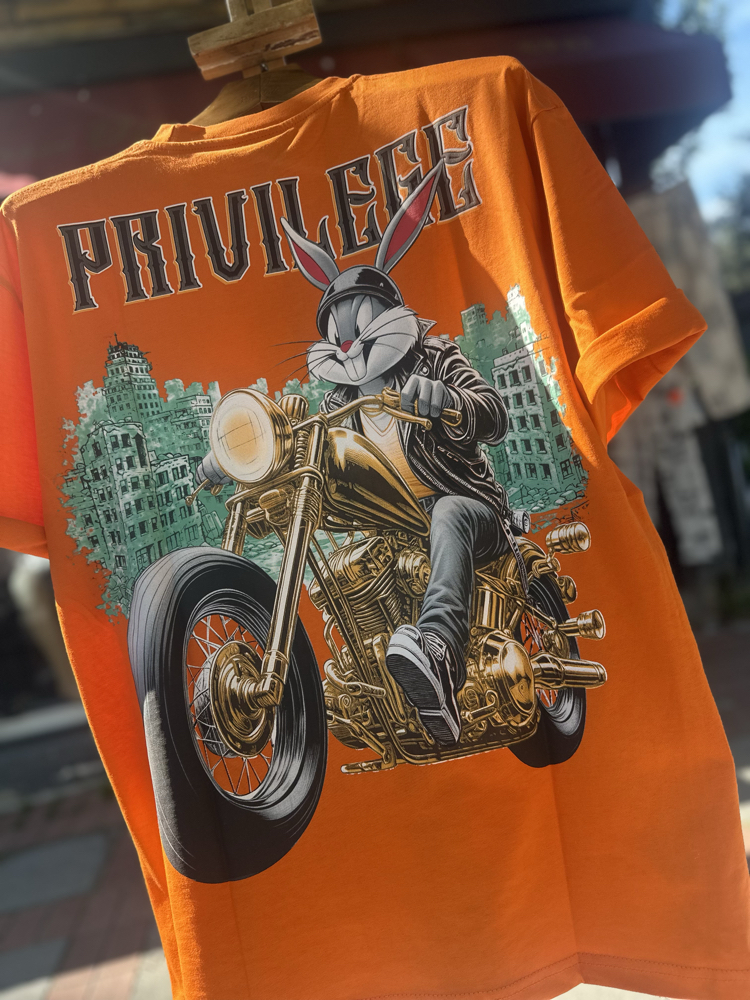 Phazz Brand Özel Tasarım: Biker Bunny T-Shirt (Orange)