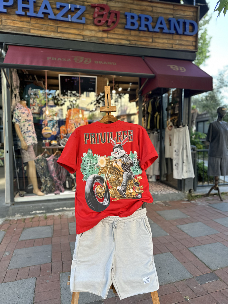 Phazz Brand Özel Tasarım: Biker Bunny T-Shirt (Red)