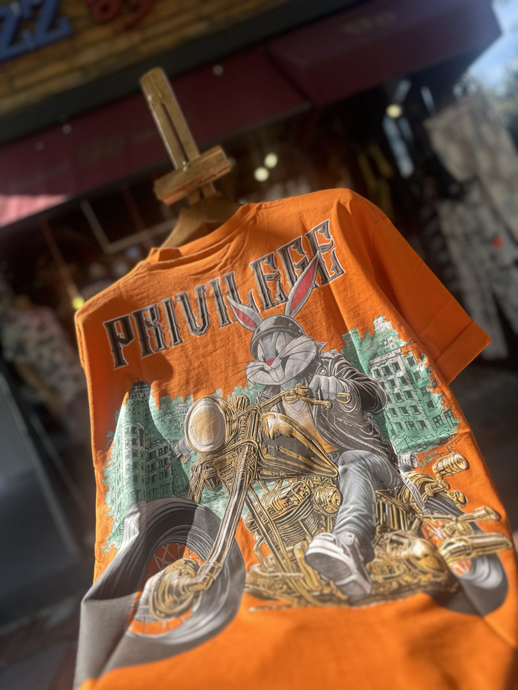Phazz Brand Özel Tasarım: Biker Bunny T-Shirt (Orange)