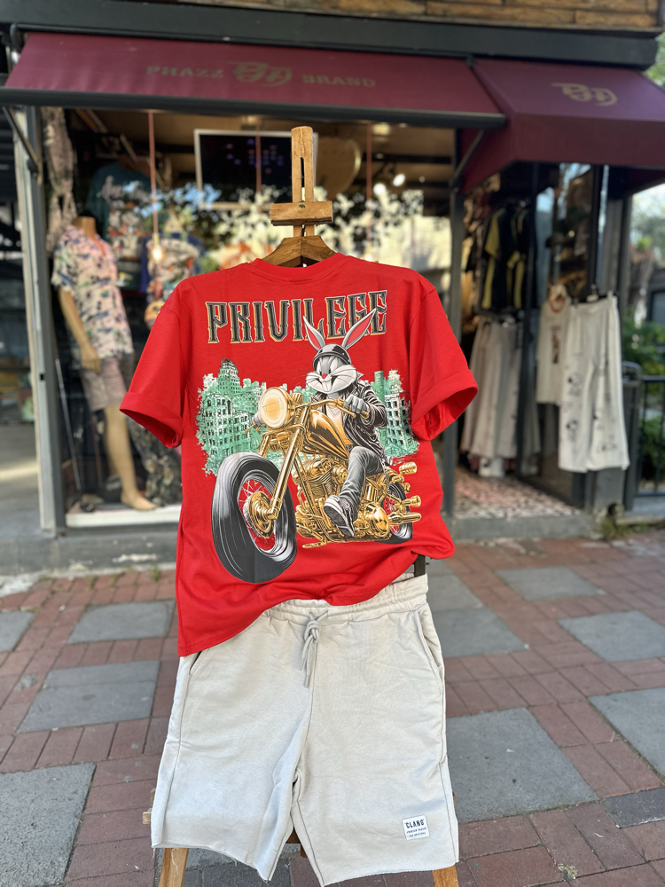 Phazz Brand Özel Tasarım: Biker Bunny T-Shirt (Red)