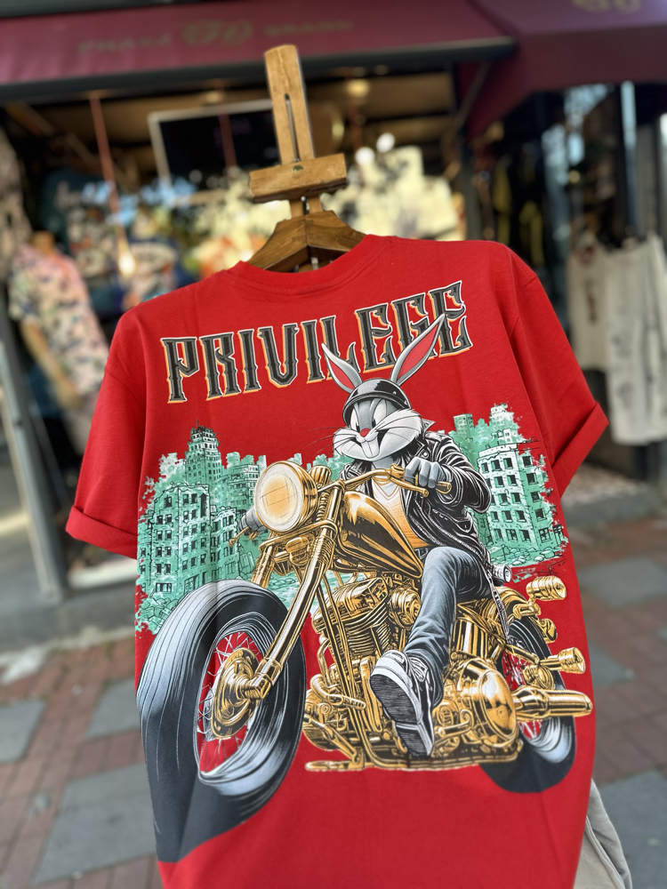 Phazz Brand Özel Tasarım: Biker Bunny T-Shirt (Red)