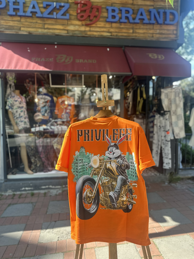 Phazz Brand Özel Tasarım: Biker Bunny T-Shirt (Orange)