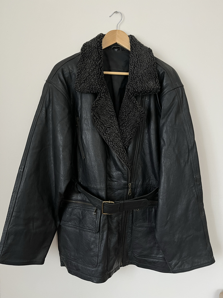 Yaka Detaylı Oversize Hakiki Deri Ceket