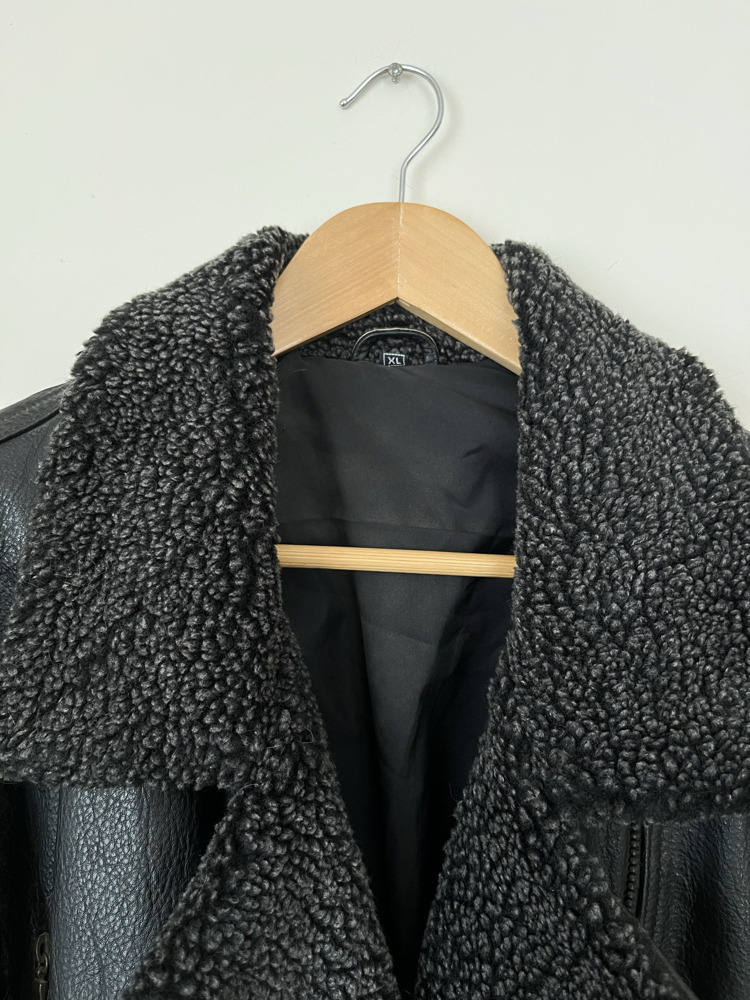 Yaka Detaylı Oversize Hakiki Deri Ceket