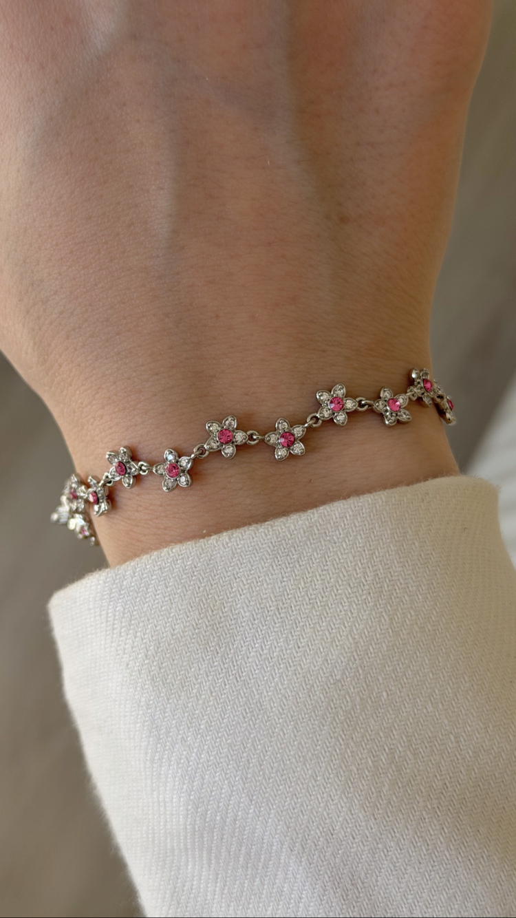 Xuping Silver sıra pembe çiçek bileklik