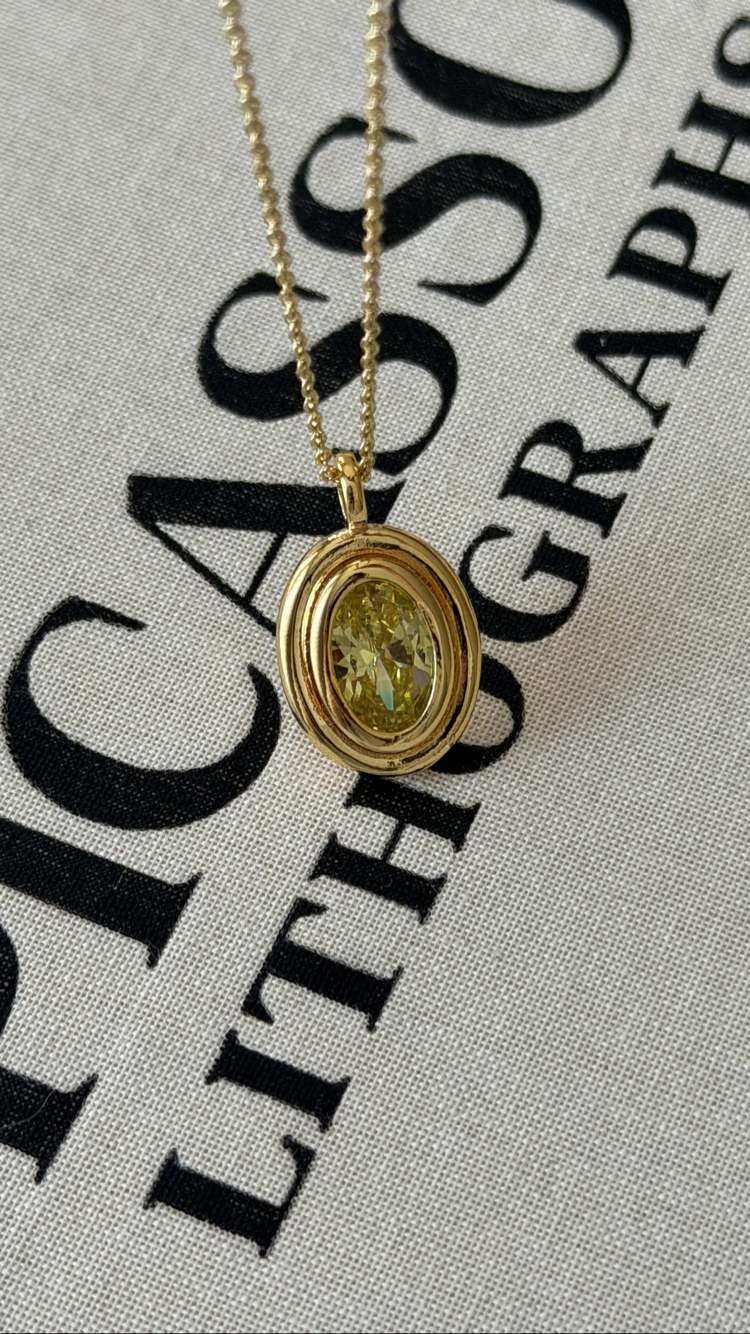 Antik oval taşlı kolye (Açık yeşil)