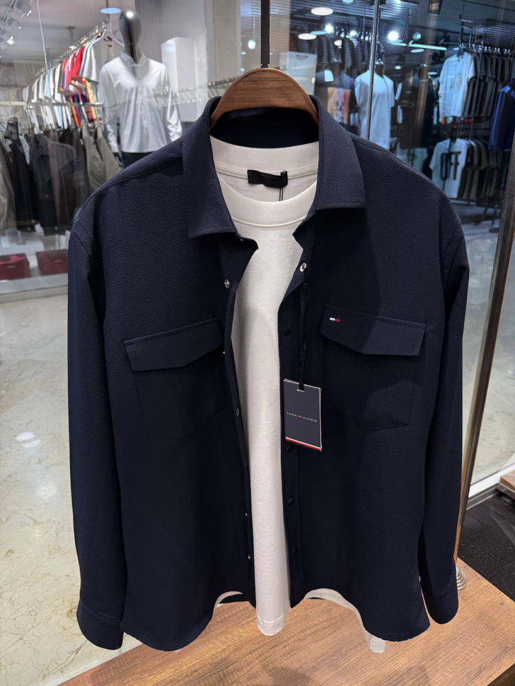 Tommy Hilfiger Gofre Kumaş Çıtçıtlı Gömlek Lacivert